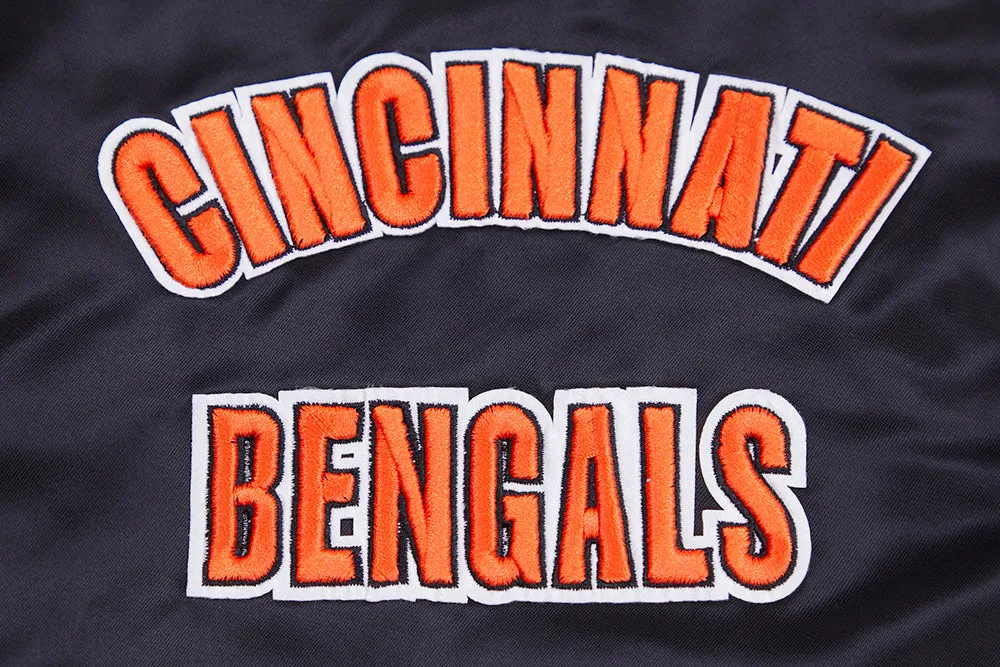 NFL CINCINNATI BENGALS RETRO CLASSIC MEN'S RIB SATIN JACKET (BLACK/ORANGE)