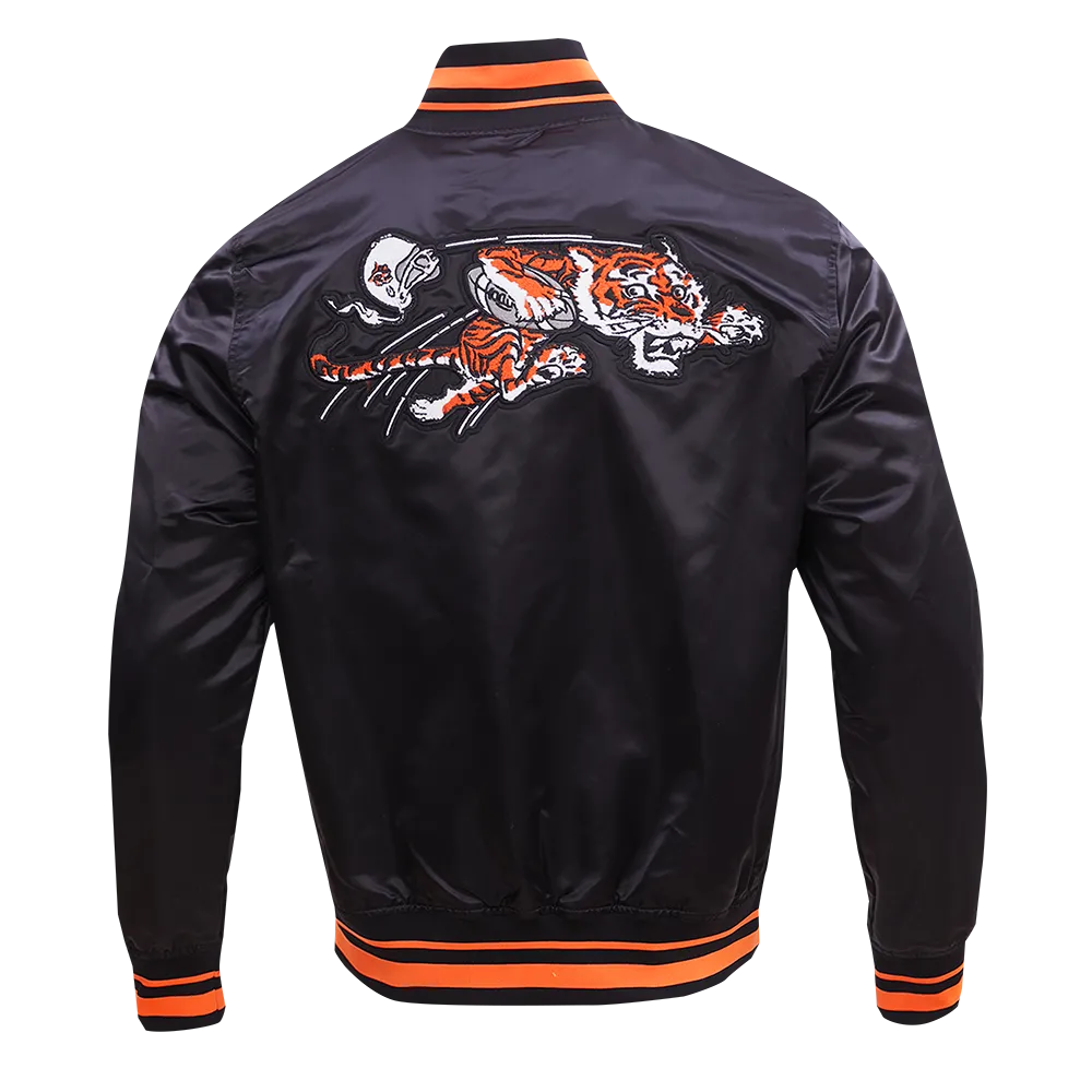 NFL CINCINNATI BENGALS RETRO CLASSIC MEN'S RIB SATIN JACKET (BLACK/ORANGE)