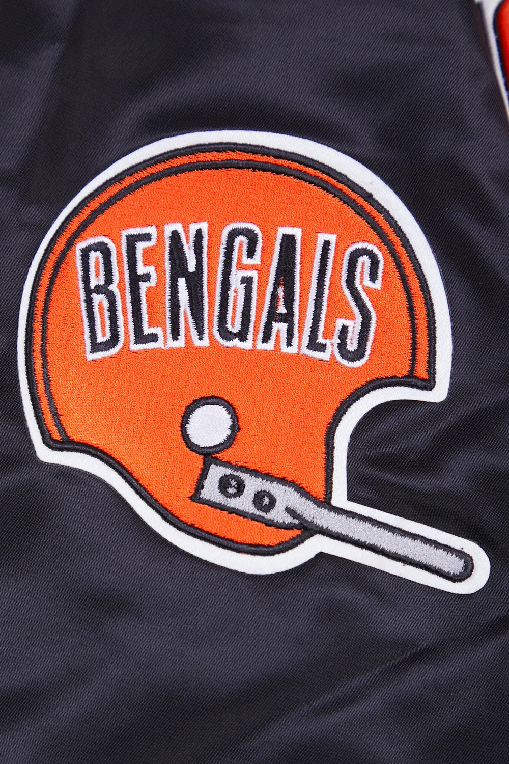 NFL CINCINNATI BENGALS RETRO CLASSIC MEN'S RIB SATIN JACKET (BLACK/ORANGE)