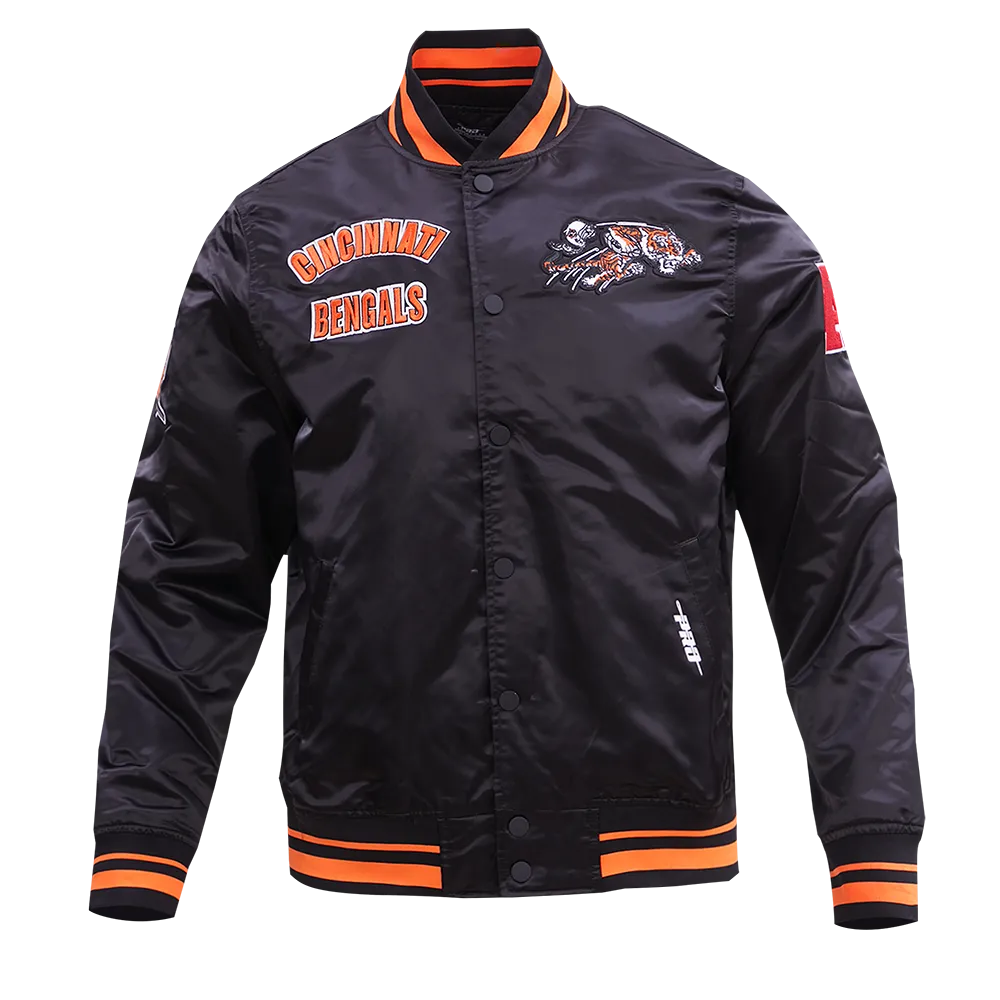 NFL CINCINNATI BENGALS RETRO CLASSIC MEN'S RIB SATIN JACKET (BLACK/ORANGE)