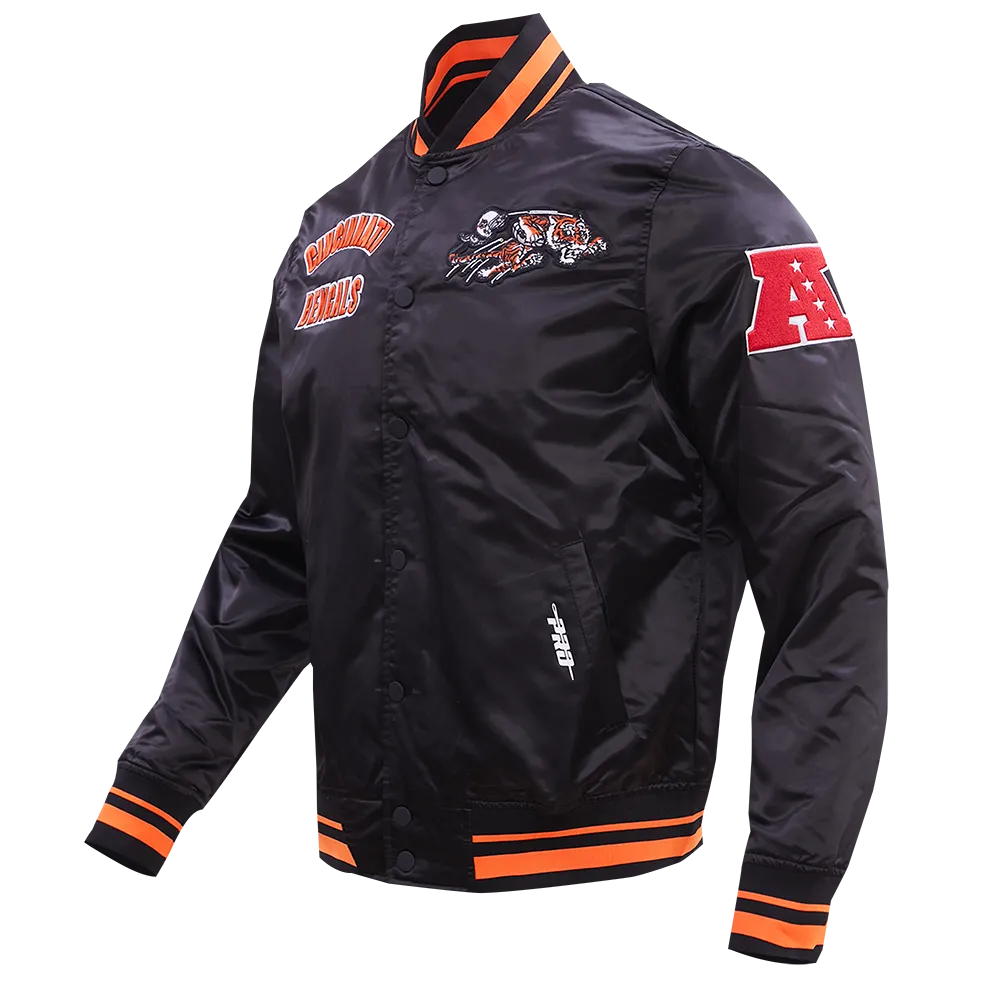 NFL CINCINNATI BENGALS RETRO CLASSIC MEN'S RIB SATIN JACKET (BLACK/ORANGE)