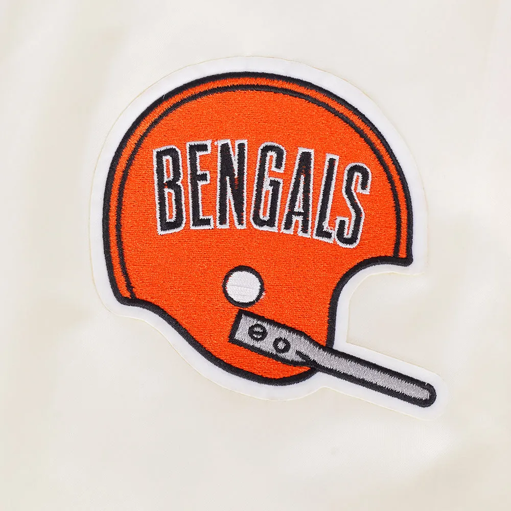 NFL CINCINNATI BENGALS RETRO CLASSIC MEN'S RIB SATIN JACKET (EGGSHELL/ BLACK)