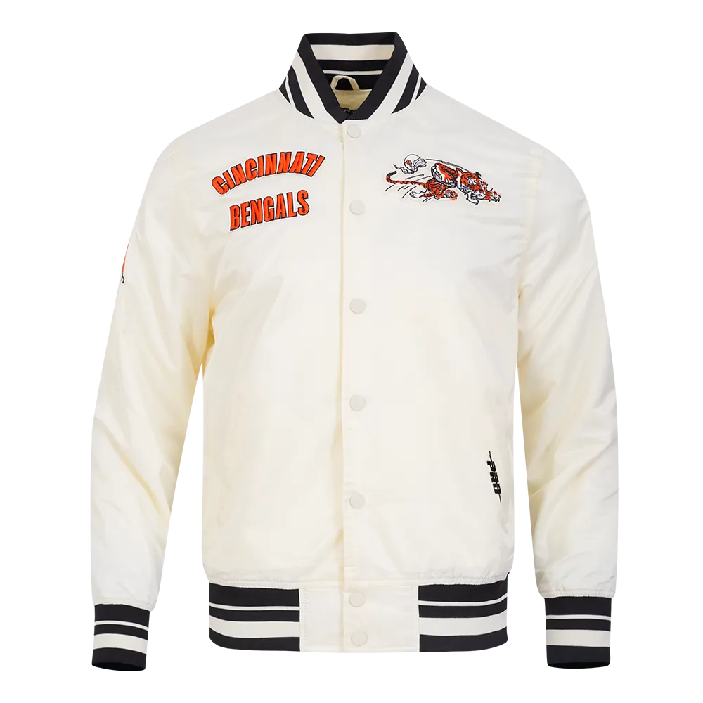 NFL CINCINNATI BENGALS RETRO CLASSIC MEN'S RIB SATIN JACKET (EGGSHELL/ BLACK)