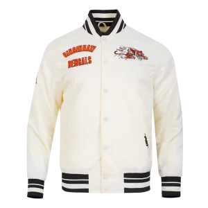 NFL CINCINNATI BENGALS RETRO CLASSIC MEN'S RIB SATIN JACKET (EGGSHELL/ BLACK)