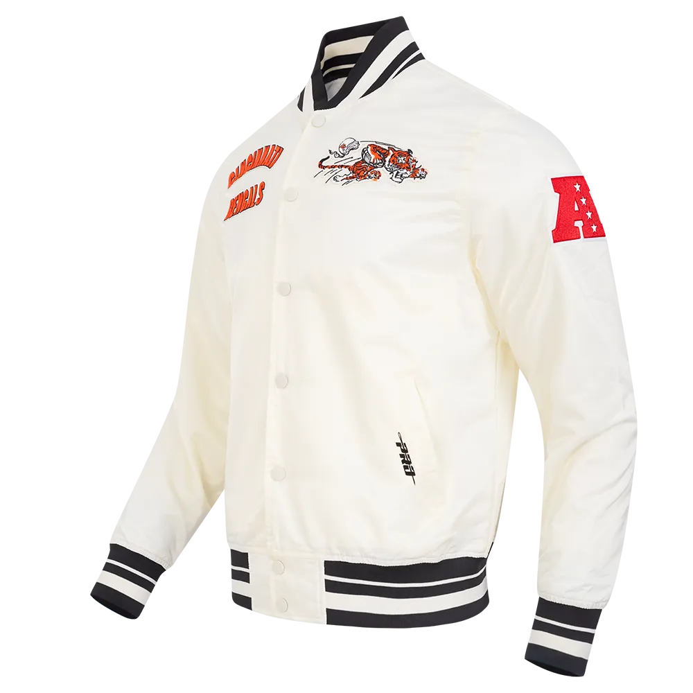 NFL CINCINNATI BENGALS RETRO CLASSIC MEN'S RIB SATIN JACKET (EGGSHELL/ BLACK)