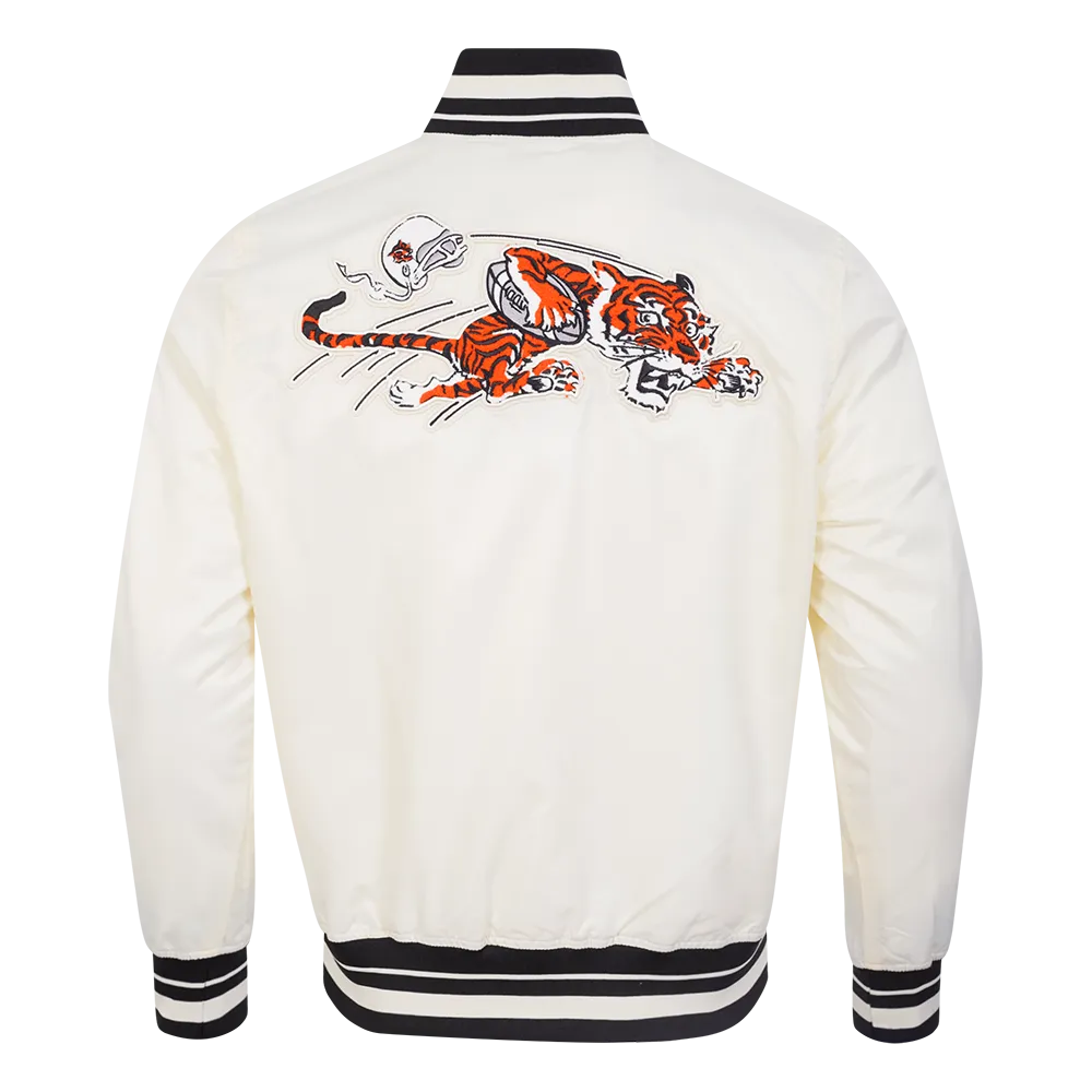 NFL CINCINNATI BENGALS RETRO CLASSIC MEN'S RIB SATIN JACKET (EGGSHELL/ BLACK)