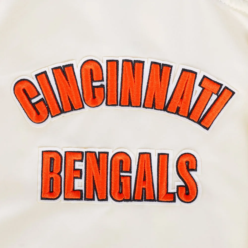 NFL CINCINNATI BENGALS RETRO CLASSIC MEN'S RIB SATIN JACKET (EGGSHELL/ BLACK)