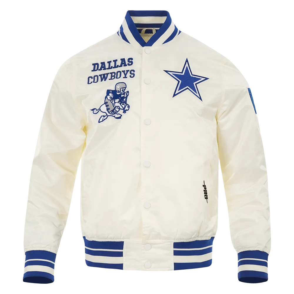 NFL DALLAS COWBOYS RETRO CLASSIC MEN'S RIB SATIN JACKET (EGGSHELL/DODGER BLUE)