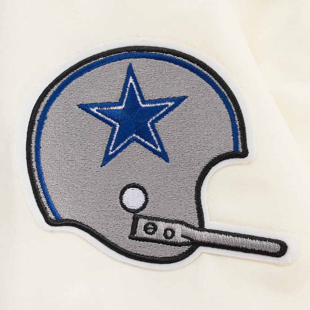 NFL DALLAS COWBOYS RETRO CLASSIC MEN'S RIB SATIN JACKET (EGGSHELL/DODGER BLUE)