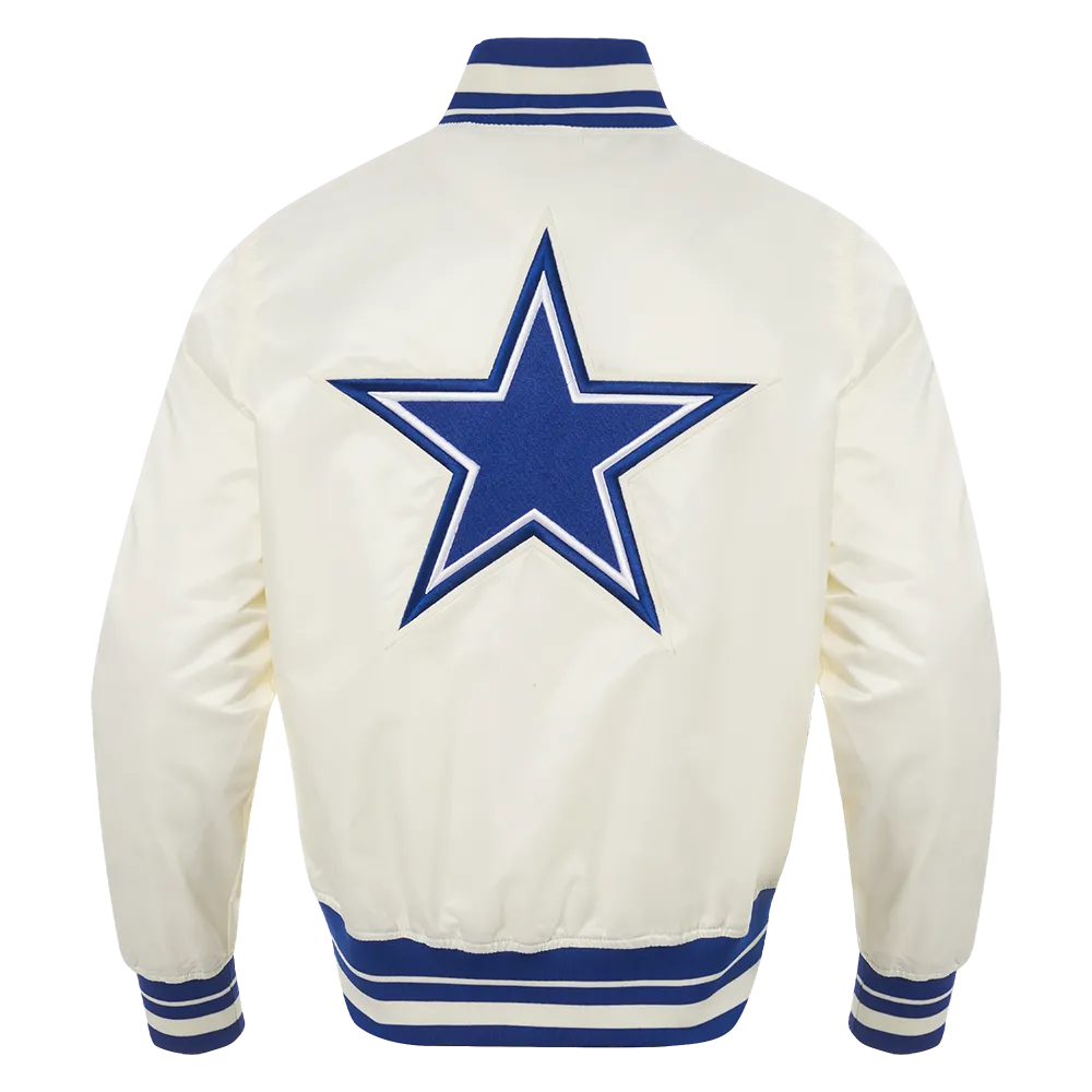 NFL DALLAS COWBOYS RETRO CLASSIC MEN'S RIB SATIN JACKET (EGGSHELL/DODGER BLUE)