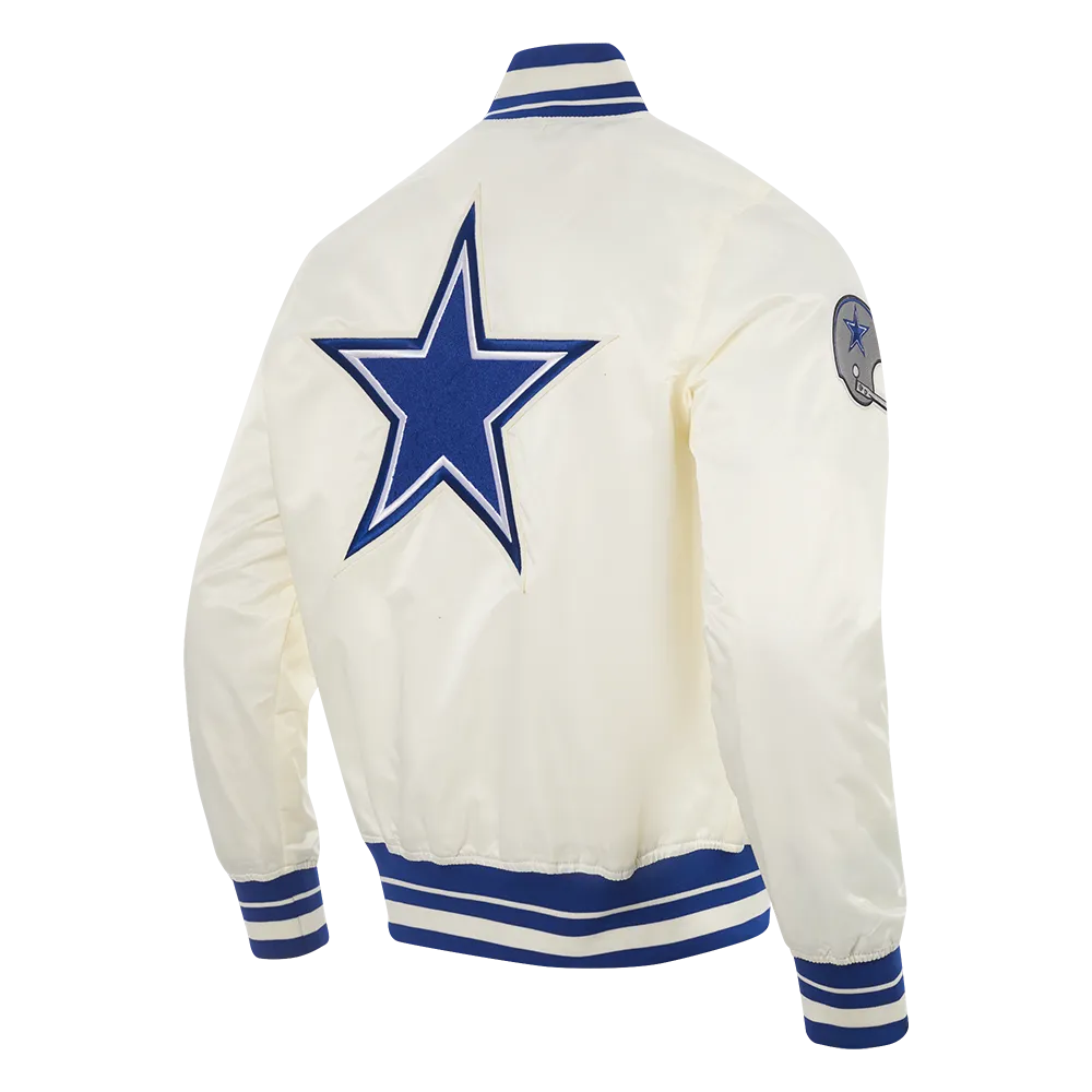 NFL DALLAS COWBOYS RETRO CLASSIC MEN'S RIB SATIN JACKET (EGGSHELL/DODGER BLUE)