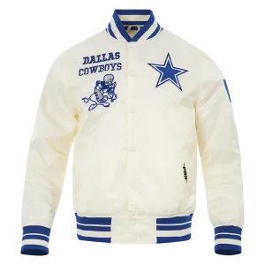 NFL DALLAS COWBOYS RETRO CLASSIC MEN'S RIB SATIN JACKET (EGGSHELL/DODGER BLUE)