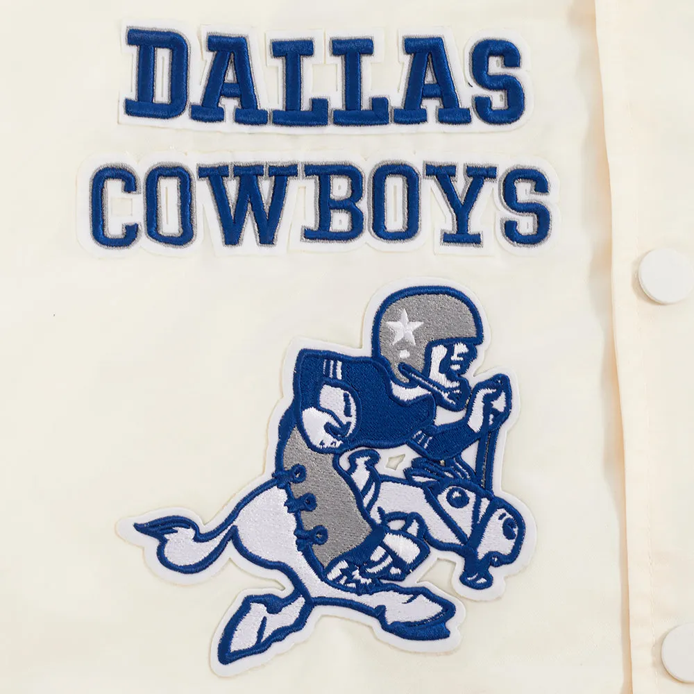 NFL DALLAS COWBOYS RETRO CLASSIC MEN'S RIB SATIN JACKET (EGGSHELL/DODGER BLUE)