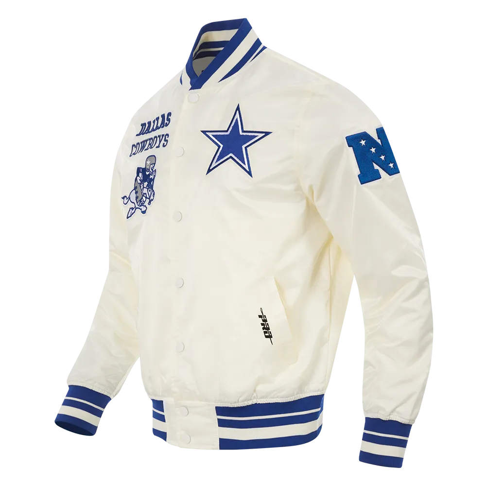 NFL DALLAS COWBOYS RETRO CLASSIC MEN'S RIB SATIN JACKET (EGGSHELL/DODGER BLUE)