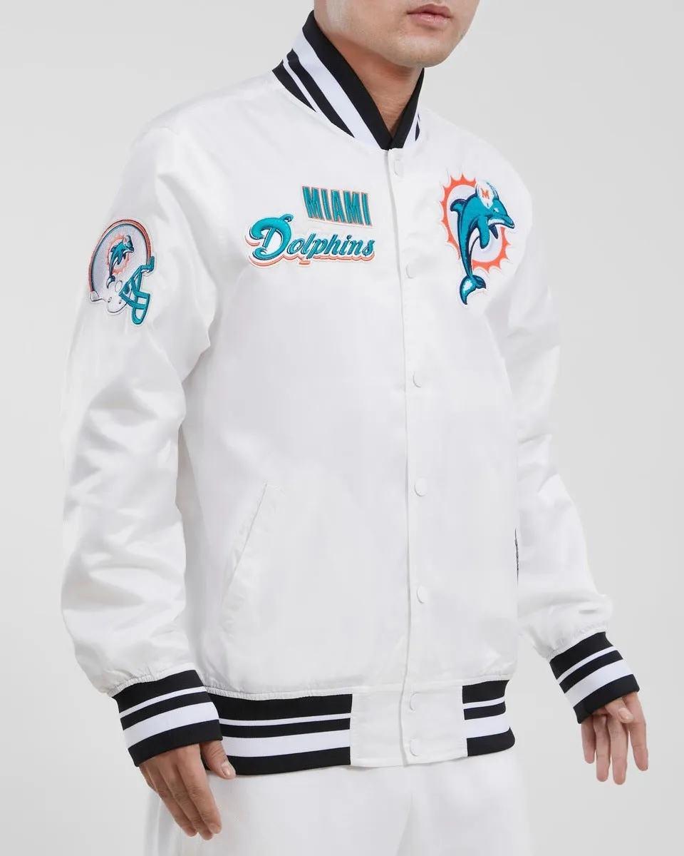 NFL MIAMI DOLPHINS RETRO CLASSIC MEN'S RIB SATIN JACKET (WHITE/BLACK)