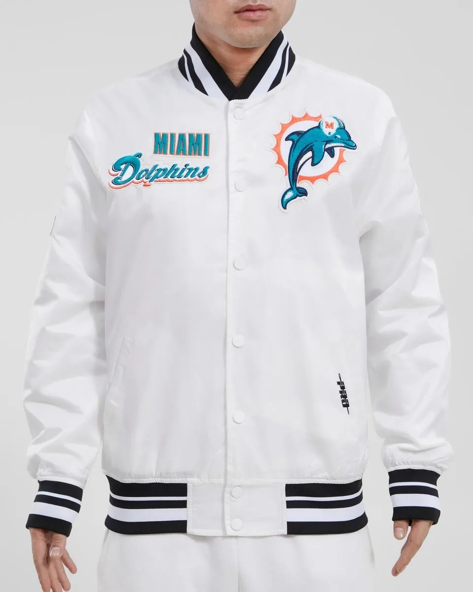 NFL MIAMI DOLPHINS RETRO CLASSIC MEN'S RIB SATIN JACKET (WHITE/BLACK)