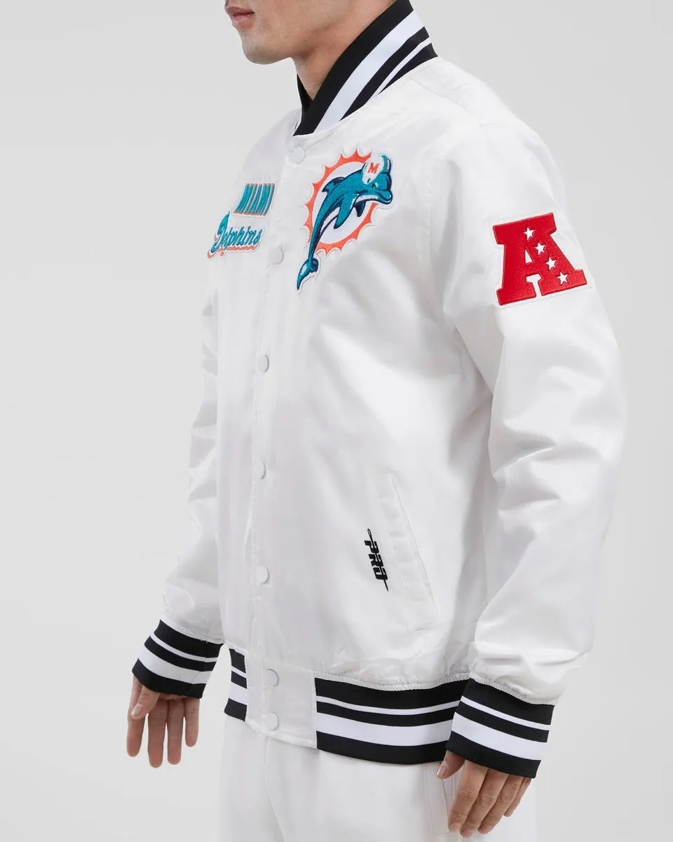 NFL MIAMI DOLPHINS RETRO CLASSIC MEN'S RIB SATIN JACKET (WHITE/BLACK)