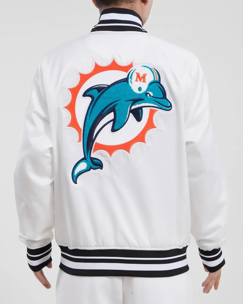 NFL MIAMI DOLPHINS RETRO CLASSIC MEN'S RIB SATIN JACKET (WHITE/BLACK)