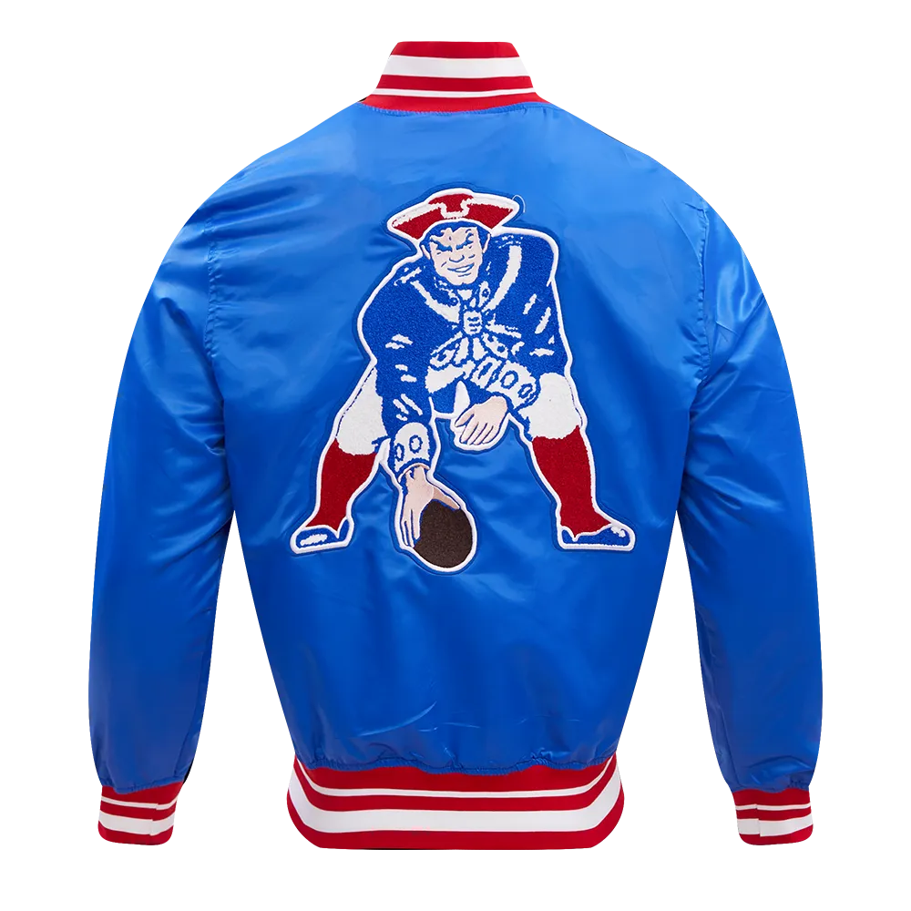 NFL NEW ENGLAND PATRIOTS RETRO CLASSIC MEN'S RIB SATIN JACKET (ROYAL BLUE/RED)