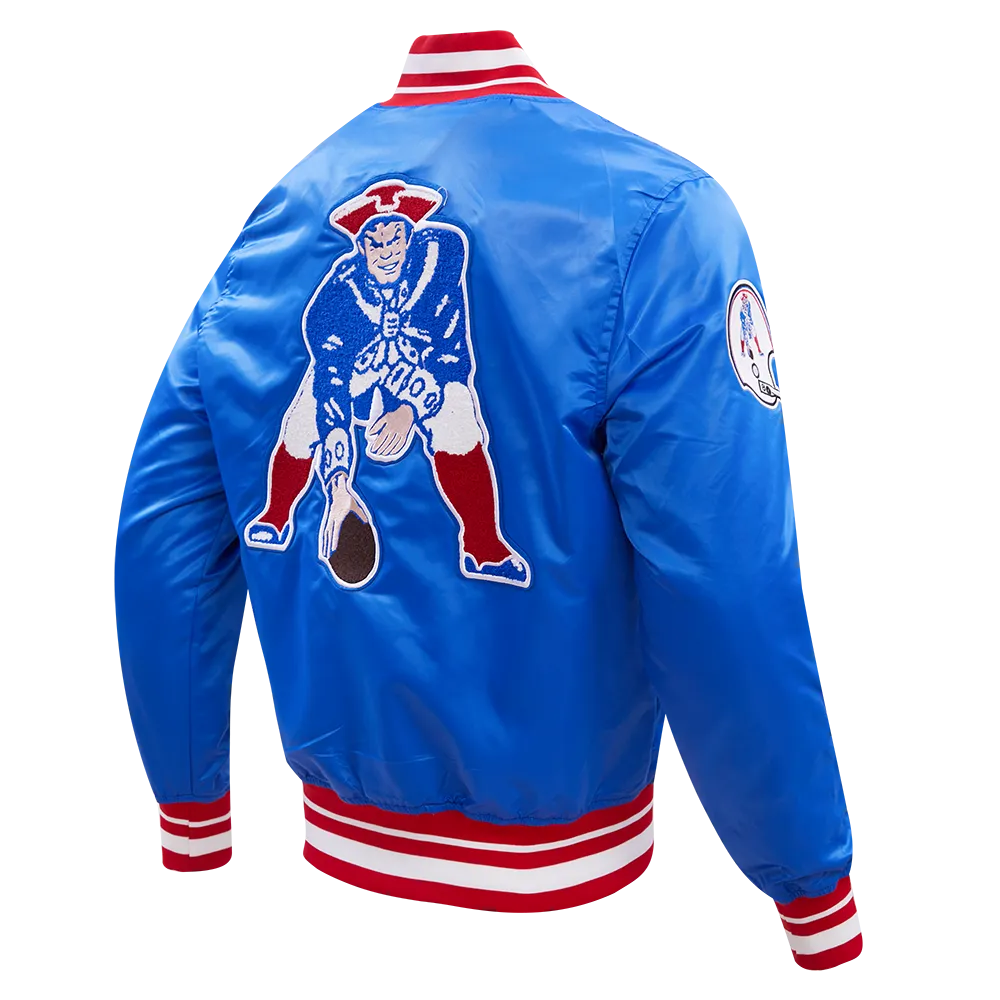 NFL NEW ENGLAND PATRIOTS RETRO CLASSIC MEN'S RIB SATIN JACKET (ROYAL BLUE/RED)