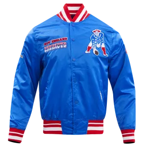 NFL NEW ENGLAND PATRIOTS RETRO CLASSIC MEN'S RIB SATIN JACKET (ROYAL BLUE/RED)