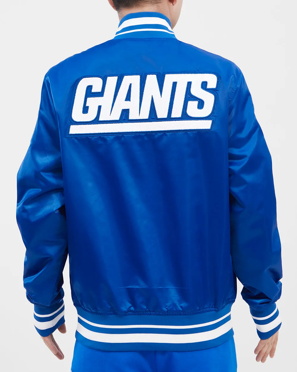 NFL NEW YORK GIANTS RETRO CLASSIC MEN'S RIB SATIN JACKET (DODGER BLUE)