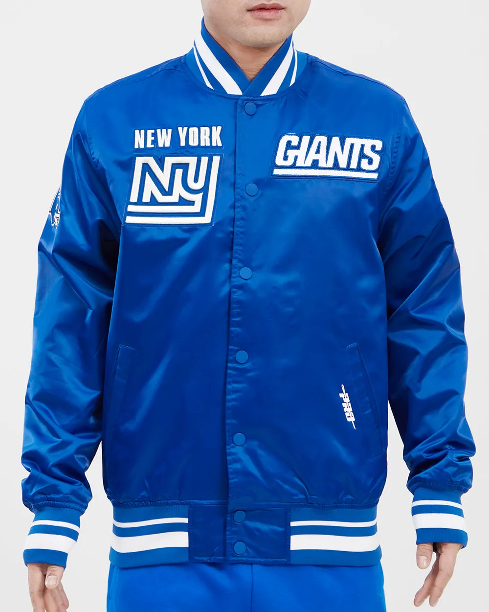 NFL NEW YORK GIANTS RETRO CLASSIC MEN'S RIB SATIN JACKET (DODGER BLUE)