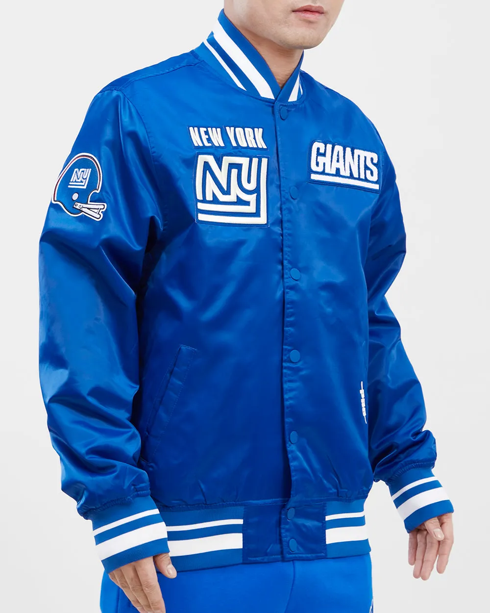 NFL NEW YORK GIANTS RETRO CLASSIC MEN'S RIB SATIN JACKET (DODGER BLUE)