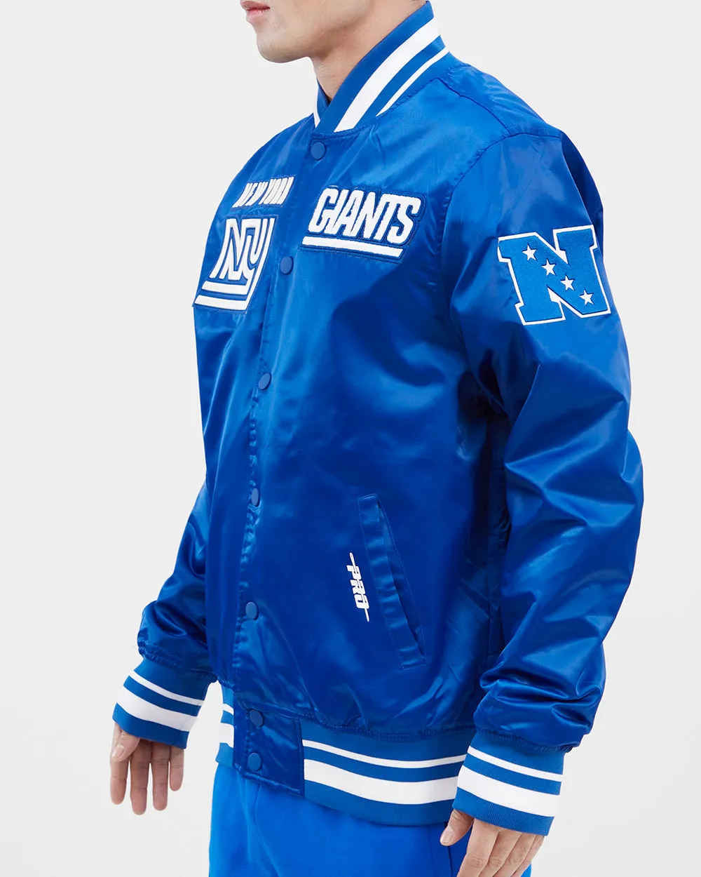 NFL NEW YORK GIANTS RETRO CLASSIC MEN'S RIB SATIN JACKET (DODGER BLUE)