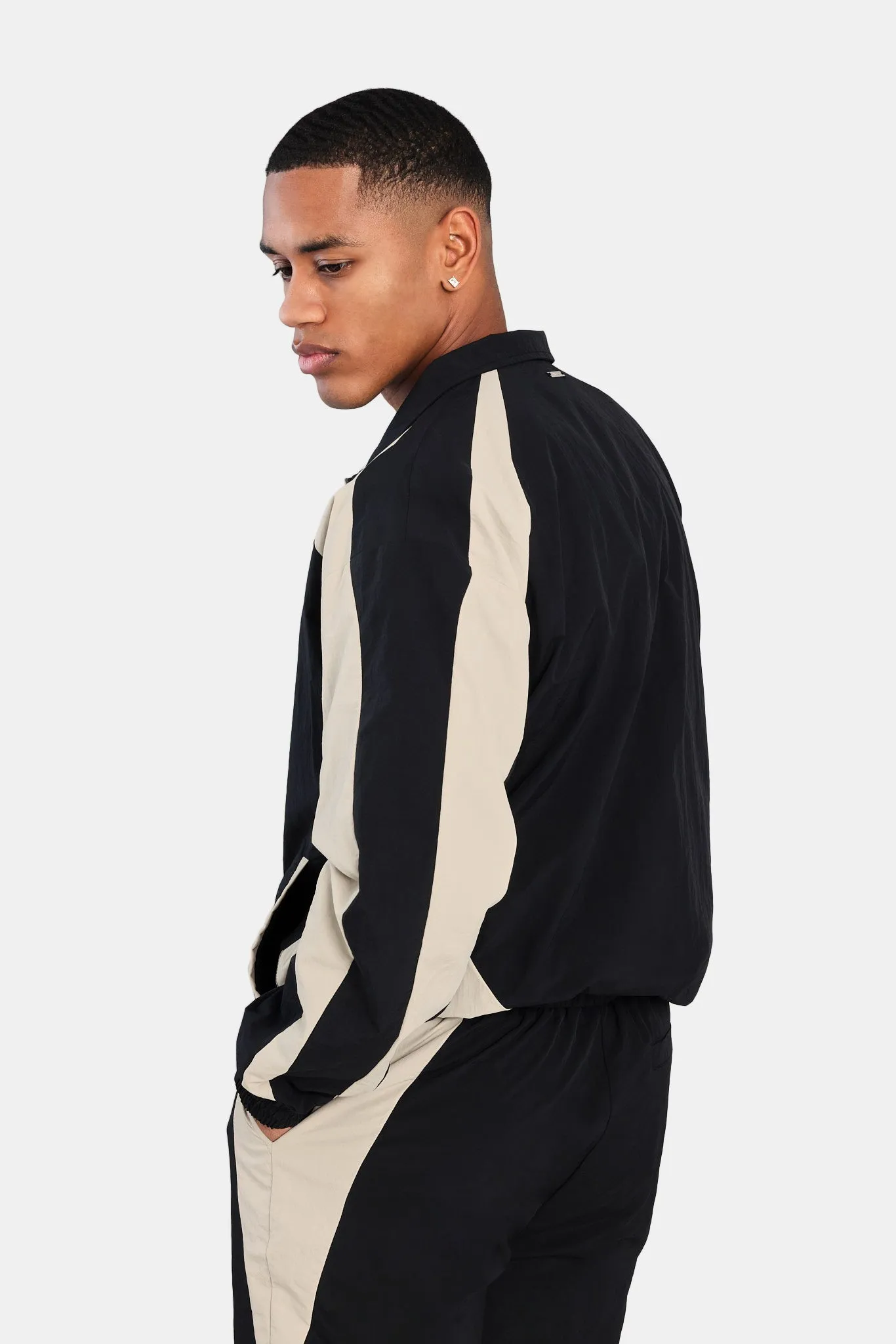 Nylon Panelled Track Jacket - Black