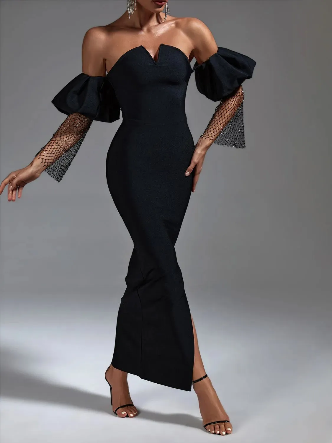 Off Shoulder Puff Sleeves Dress