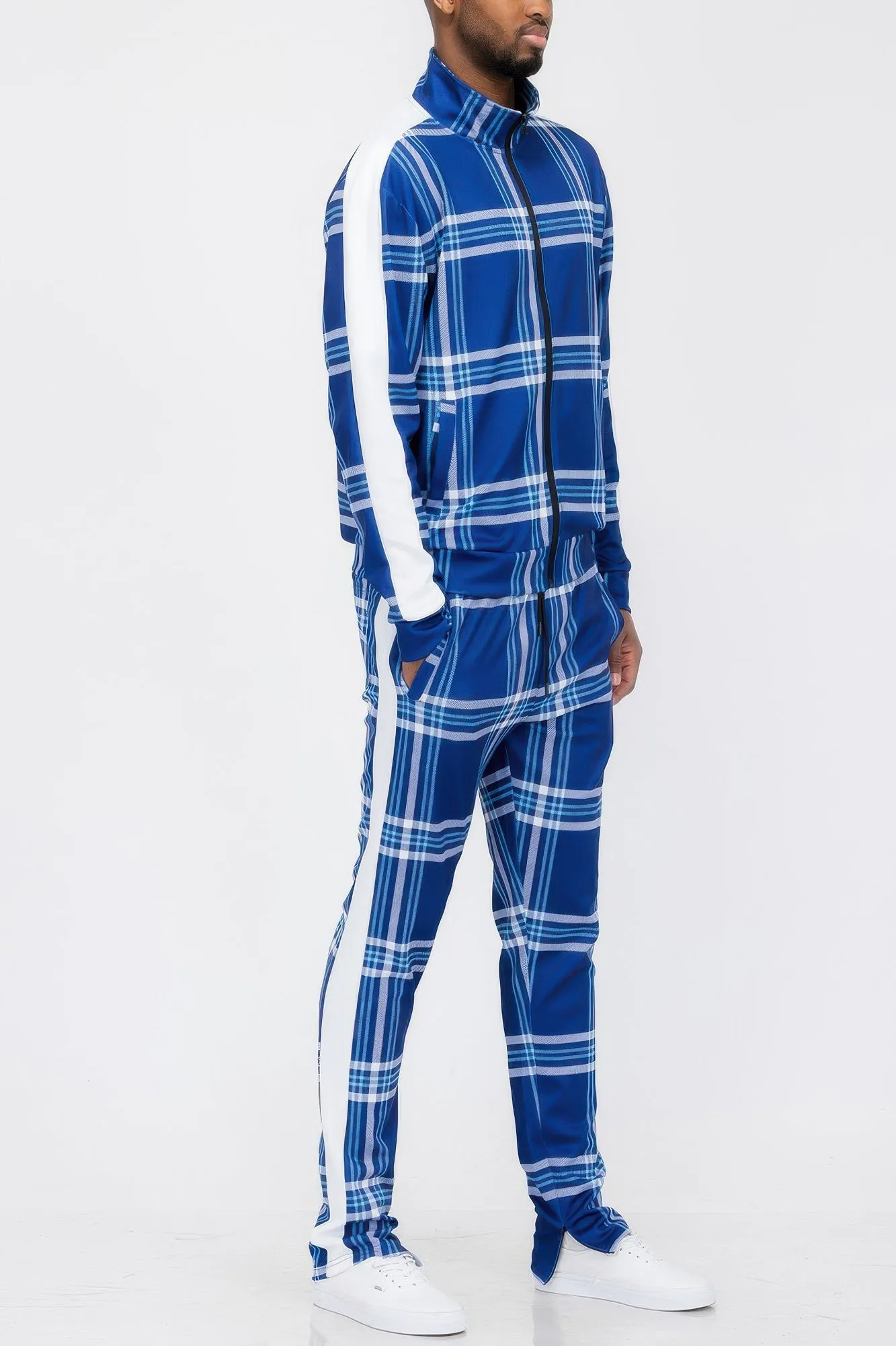 Plaid Checkered Full Zip Track Pants