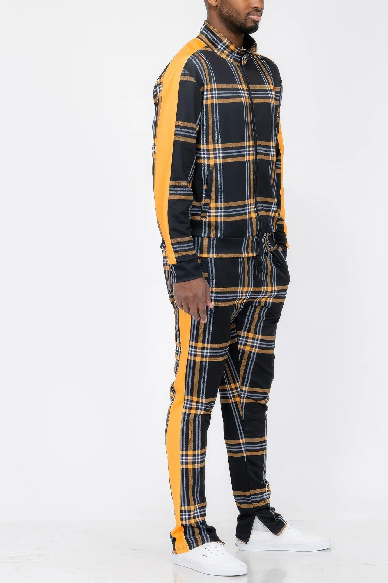 Plaid Checkered Full Zip Track Pants