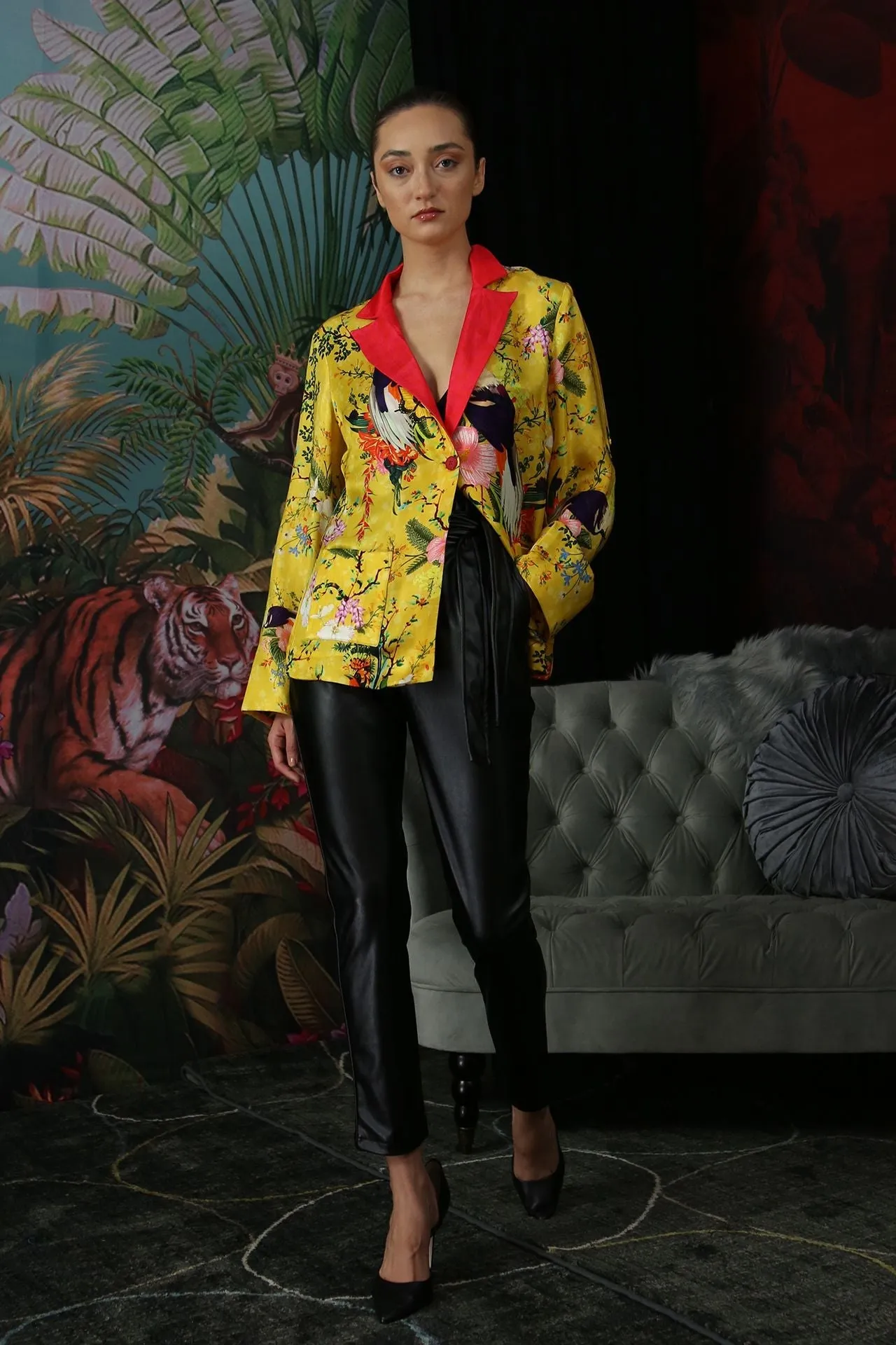 Print Silk Jacket in Yellow