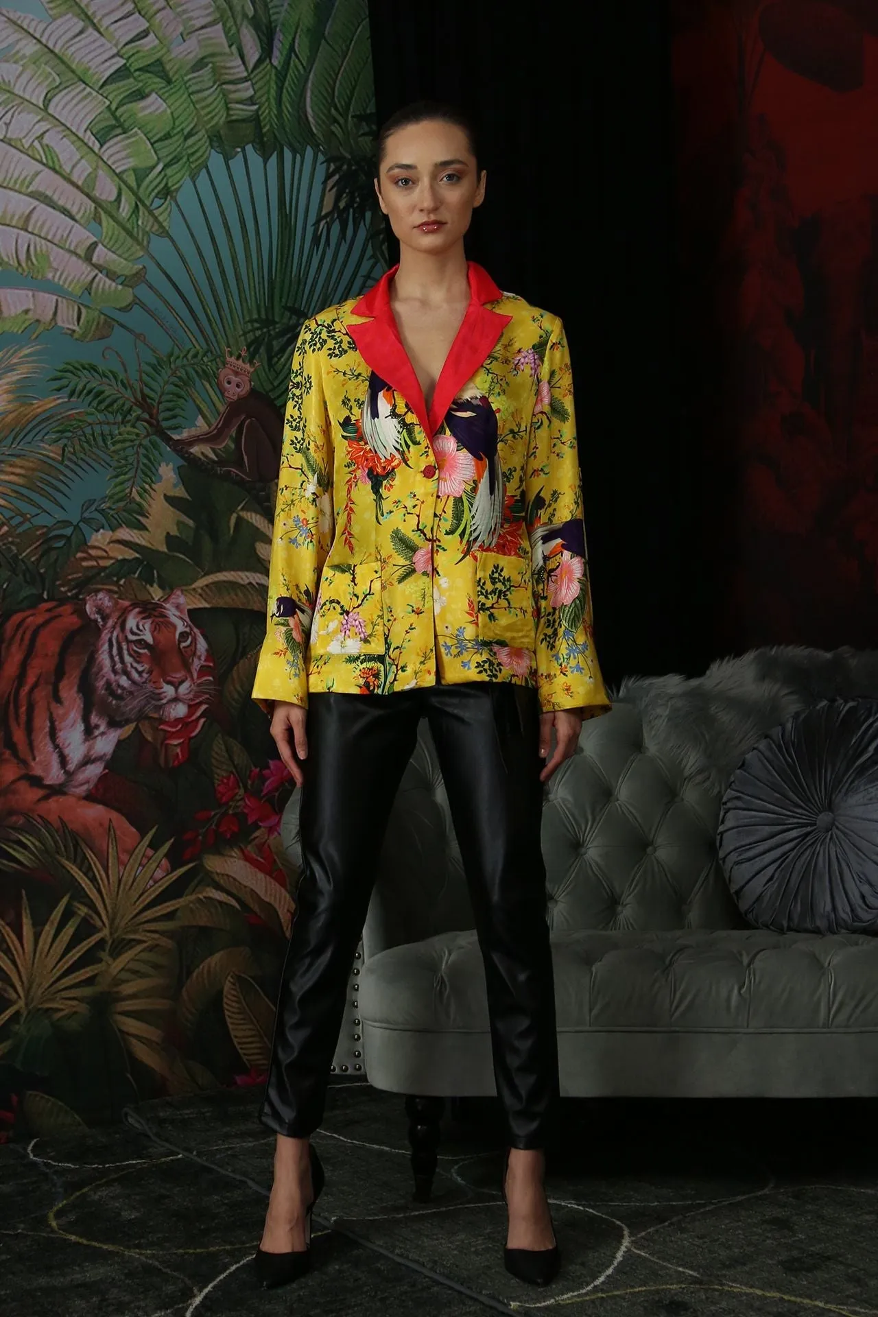 Print Silk Jacket in Yellow