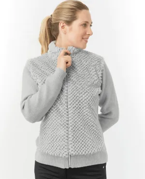 PURE GOLF Ellisa Knitted Zipped cardigan with faux fur front 508 Pale Grey