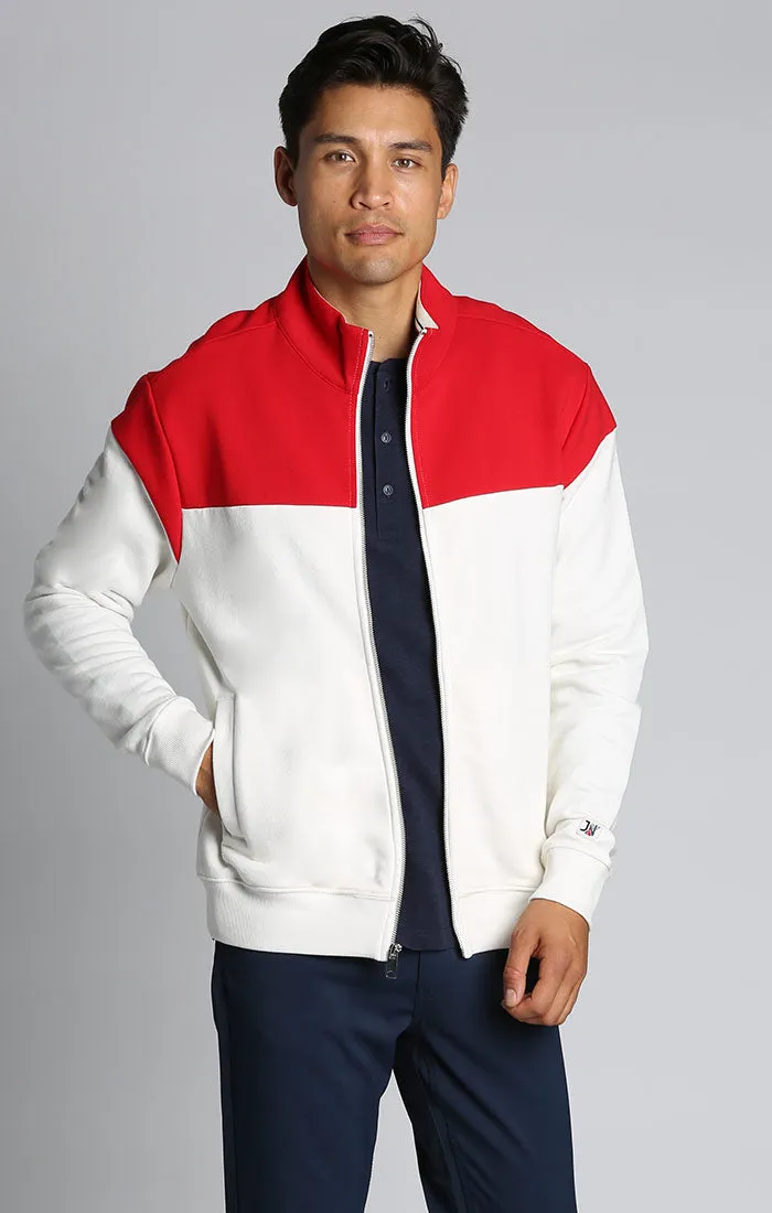 Red Color Block Fleece Track Jacket