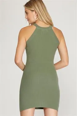 Rib Finesse Dress In Olive