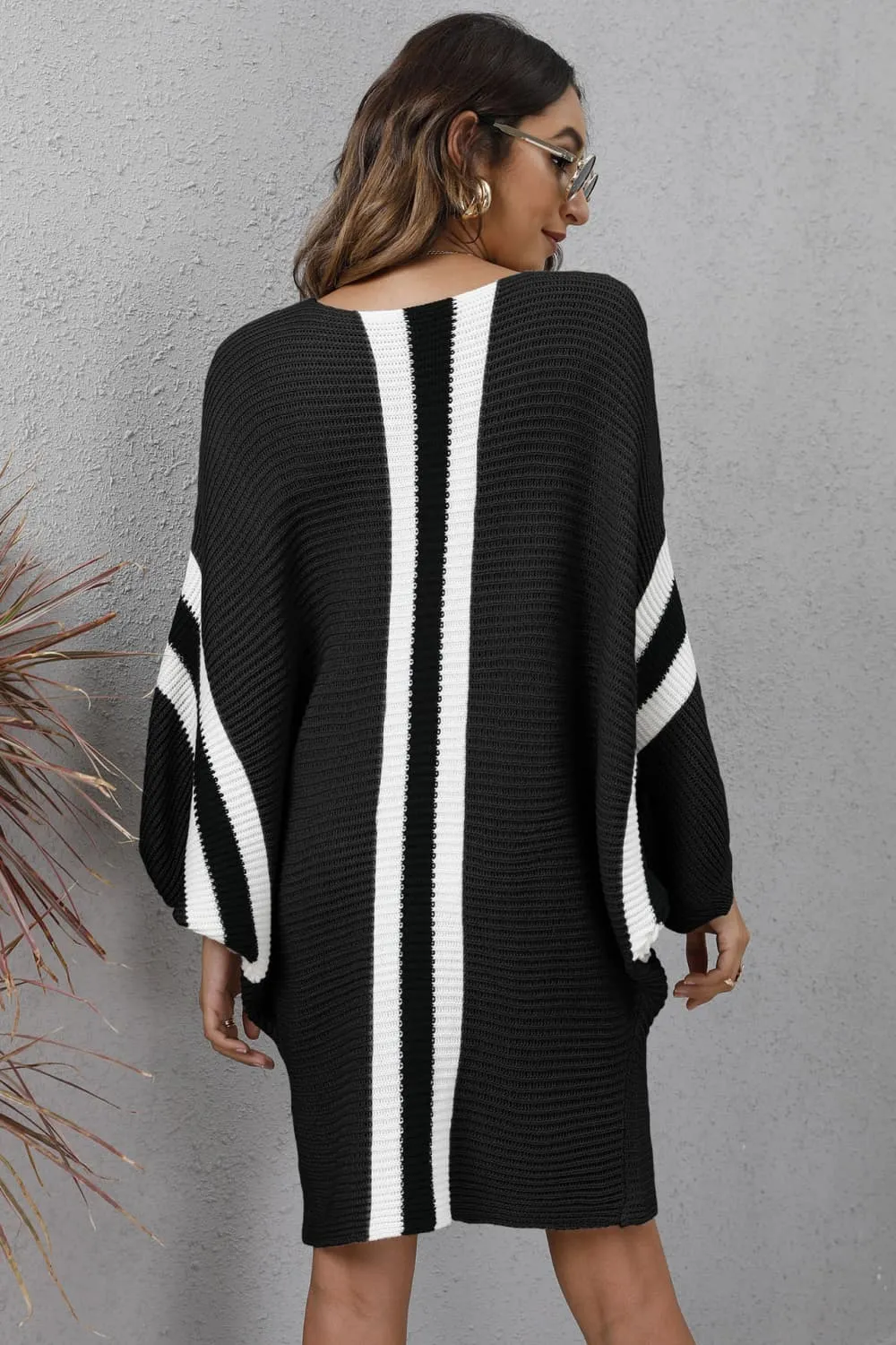 Ribbed Dolman Sleeves Sweater Dress