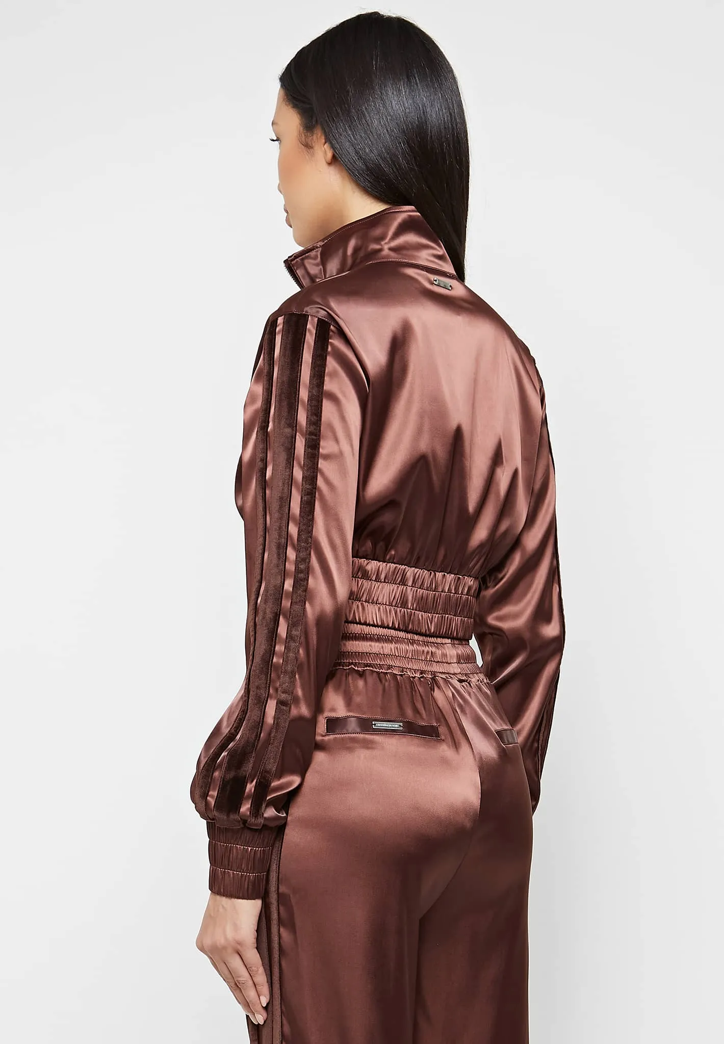 Satin Track Jacket - Brown