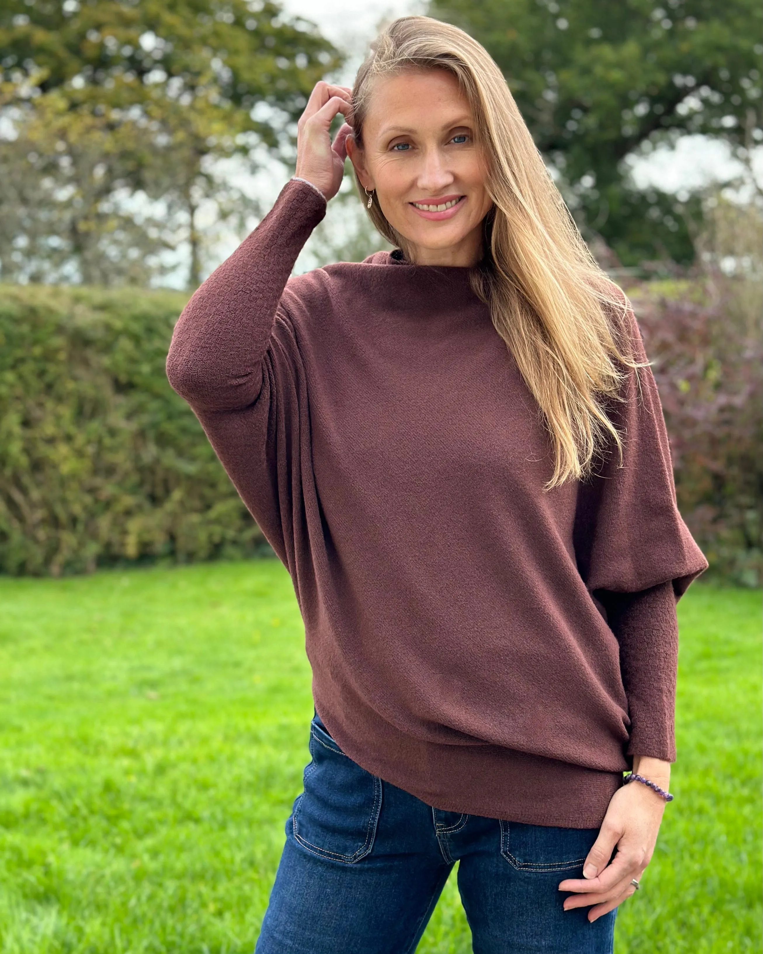 Soft Knit Asymmetric Jumper - Brown