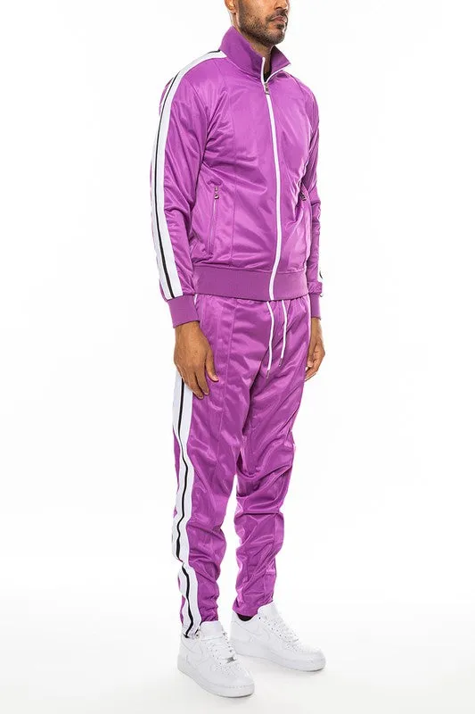 Striped Tape Front Pleat Track Suit Set