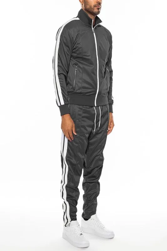 Striped Tape Front Pleat Track Suit Set