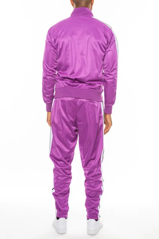 Striped Tape Front Pleat Track Suit Set