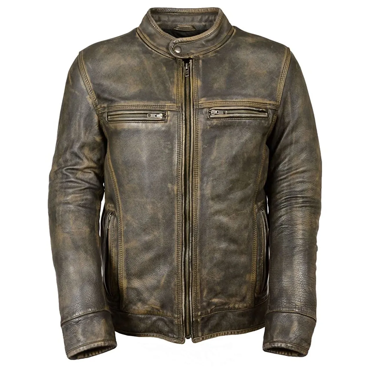 Stylish Genuine Biker Leather Jacket With Zipper Pocket