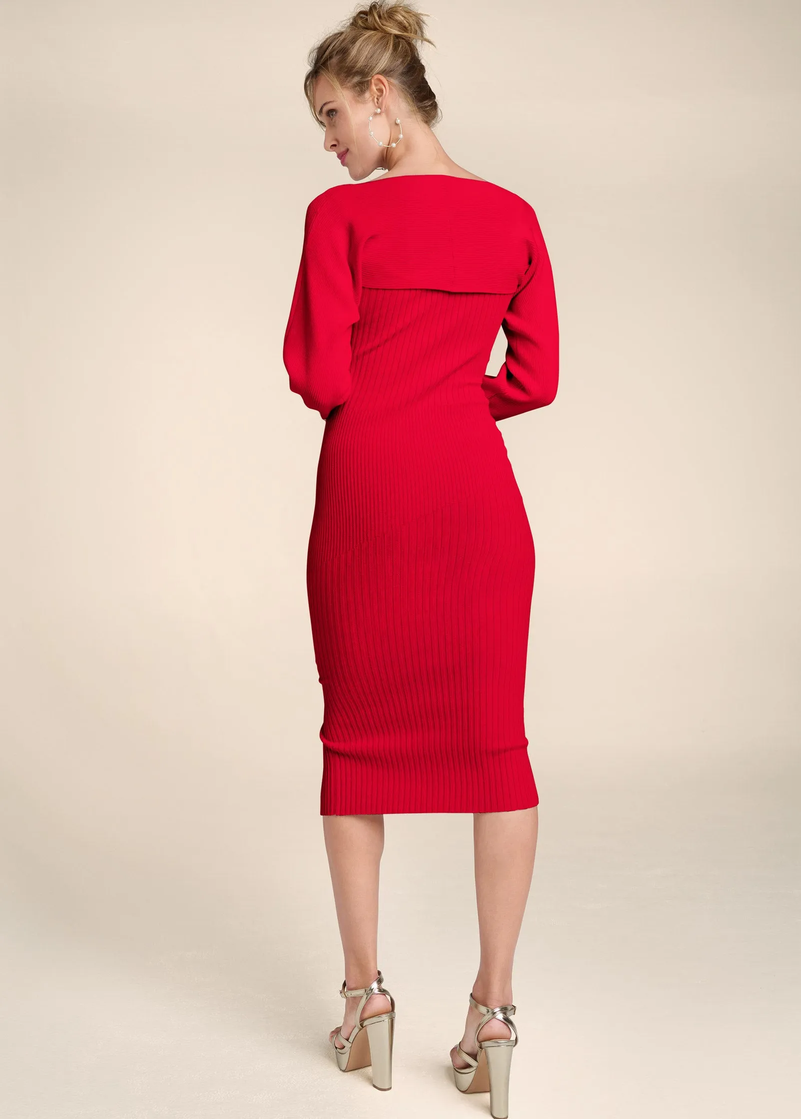 Sweater Dress With Shrug - Red