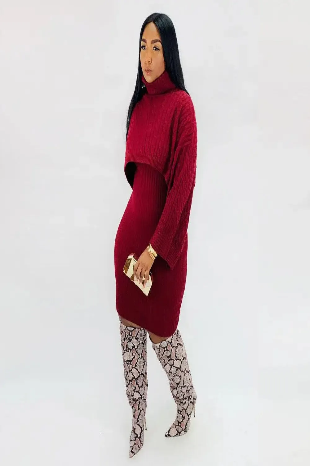 Turtleneck Cableknit Sweater Bodycon 2pc Tank Dress