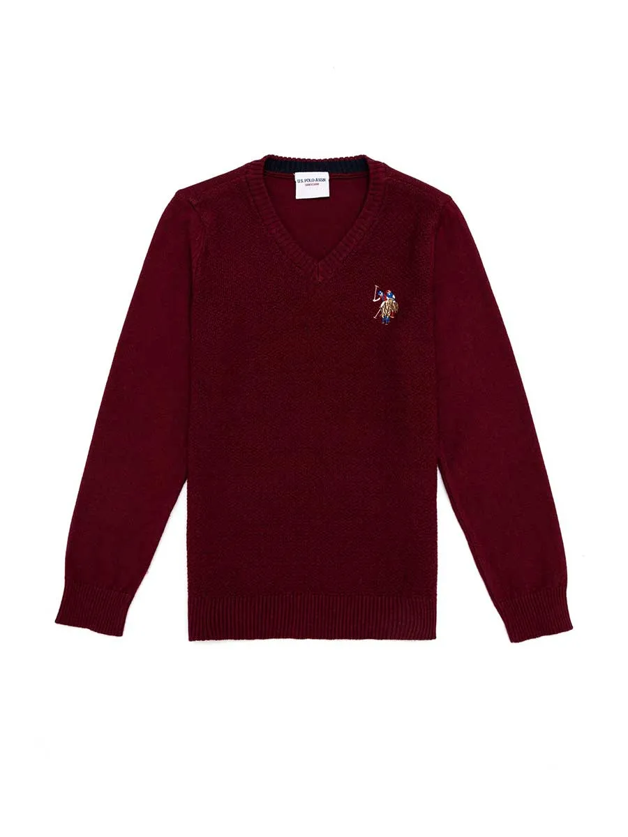 USPA Boys Jumper V/Neck Bordeaux VR014 USPJR345