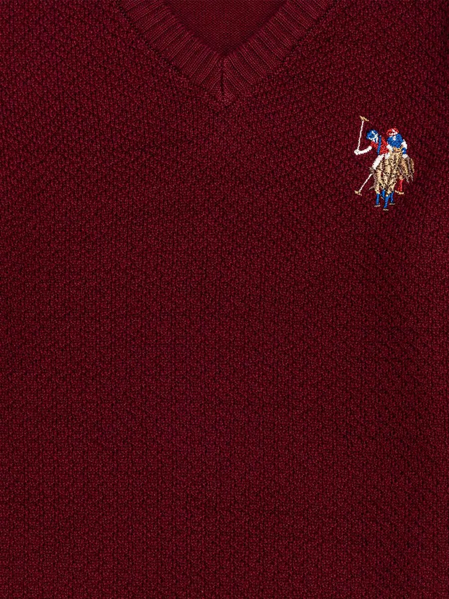 USPA Boys Jumper V/Neck Bordeaux VR014 USPJR345