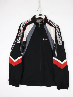 Vintage Diadora Track Jacket Mens XL Black Athletic